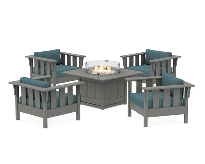 Martha Stewart by POLYWOOD® Acadia 5-Piece Deep Seating Set with Fire Pit Table in Slate Grey / Ocean Teal