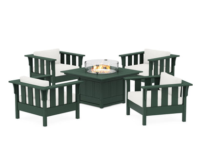 Martha Stewart by POLYWOOD® Acadia 5-Piece Deep Seating Set with Fire Pit Table in Green / Natural Linen