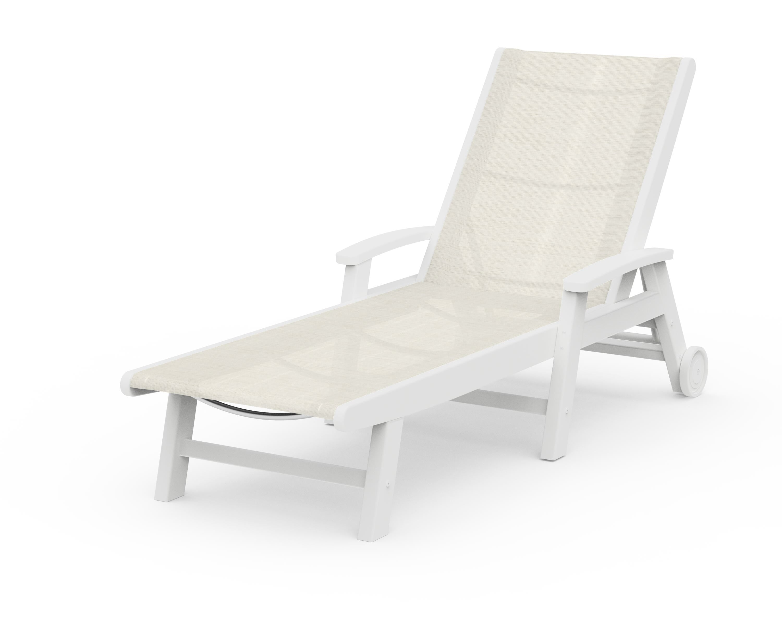 POLYWOOD® Coastal Chaise with Wheels in White / Parchment Sling