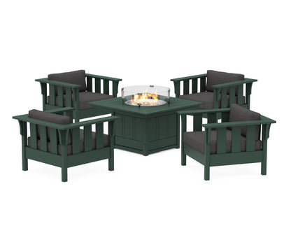 Martha Stewart by POLYWOOD® Acadia 5-Piece Deep Seating Set with Fire Pit Table in Green / Ash Charcoal