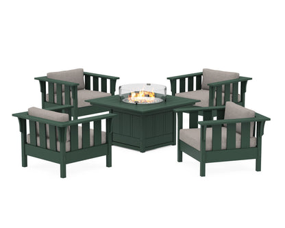 Martha Stewart by POLYWOOD® Acadia 5-Piece Deep Seating Set with Fire Pit Table in Green / Weathered Tweed