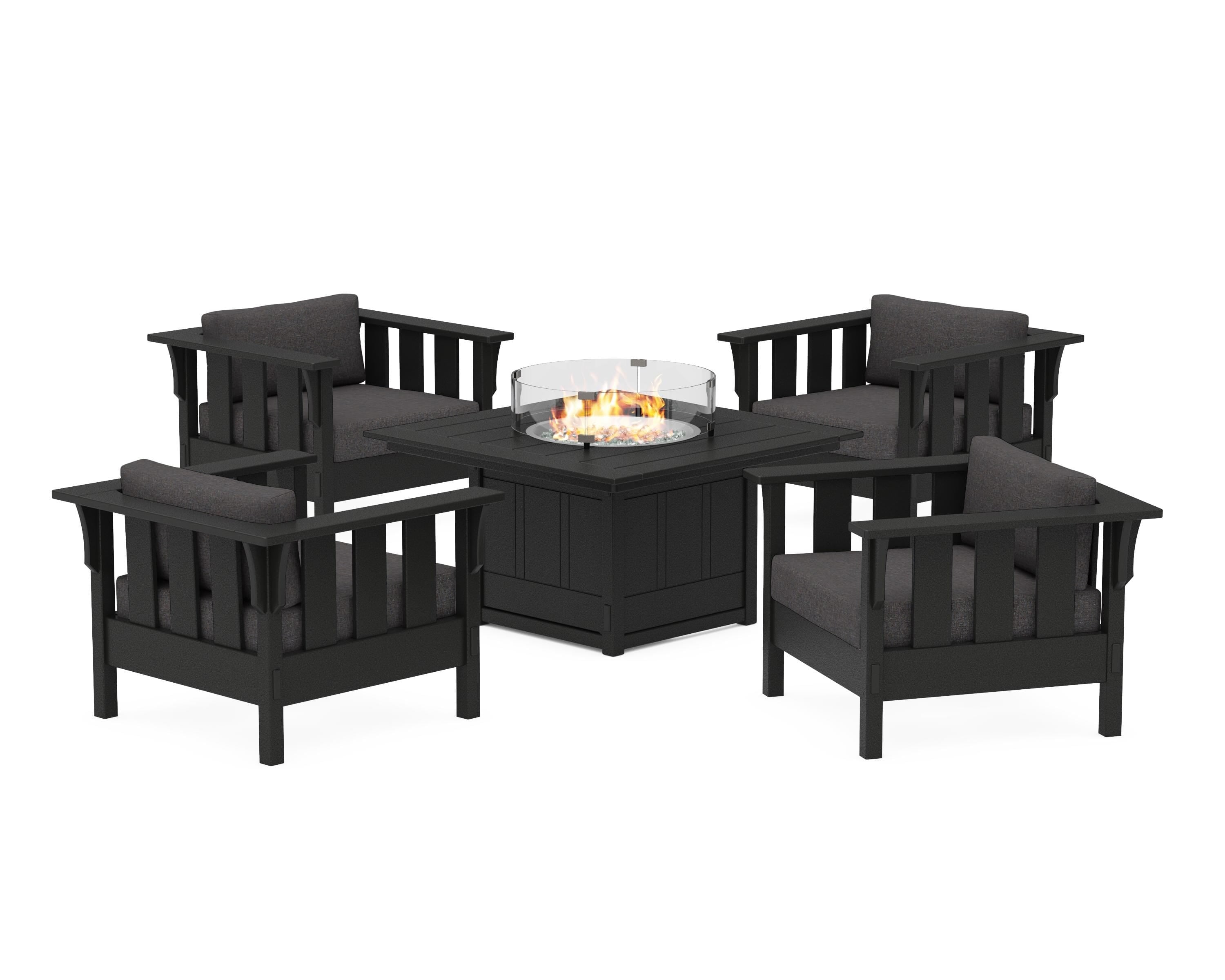 Martha Stewart by POLYWOOD® Acadia 5-Piece Deep Seating Set with Fire Pit Table in Black / Ash Charcoal