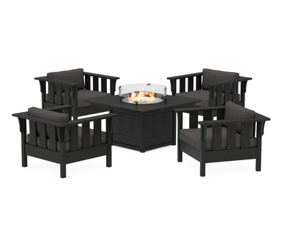 Martha Stewart by POLYWOOD® Acadia 5-Piece Deep Seating Set with Fire Pit Table in Black / Ash Charcoal