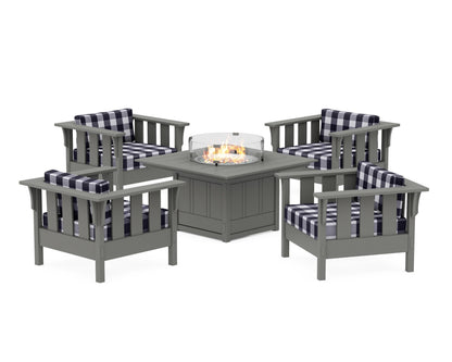 Martha Stewart by POLYWOOD® Acadia 5-Piece Deep Seating Set with Fire Pit Table in Slate Grey / Buffalo Plaid Navy