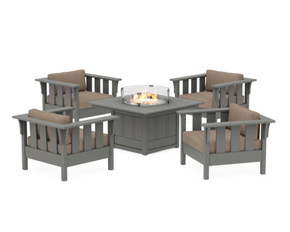 Martha Stewart by POLYWOOD® Acadia 5-Piece Deep Seating Set with Fire Pit Table in Slate Grey / Spiced Burlap