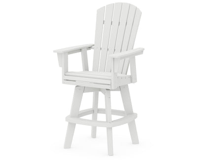 POLYWOOD® Nautical Curveback Adirondack Swivel Bar Chair in White