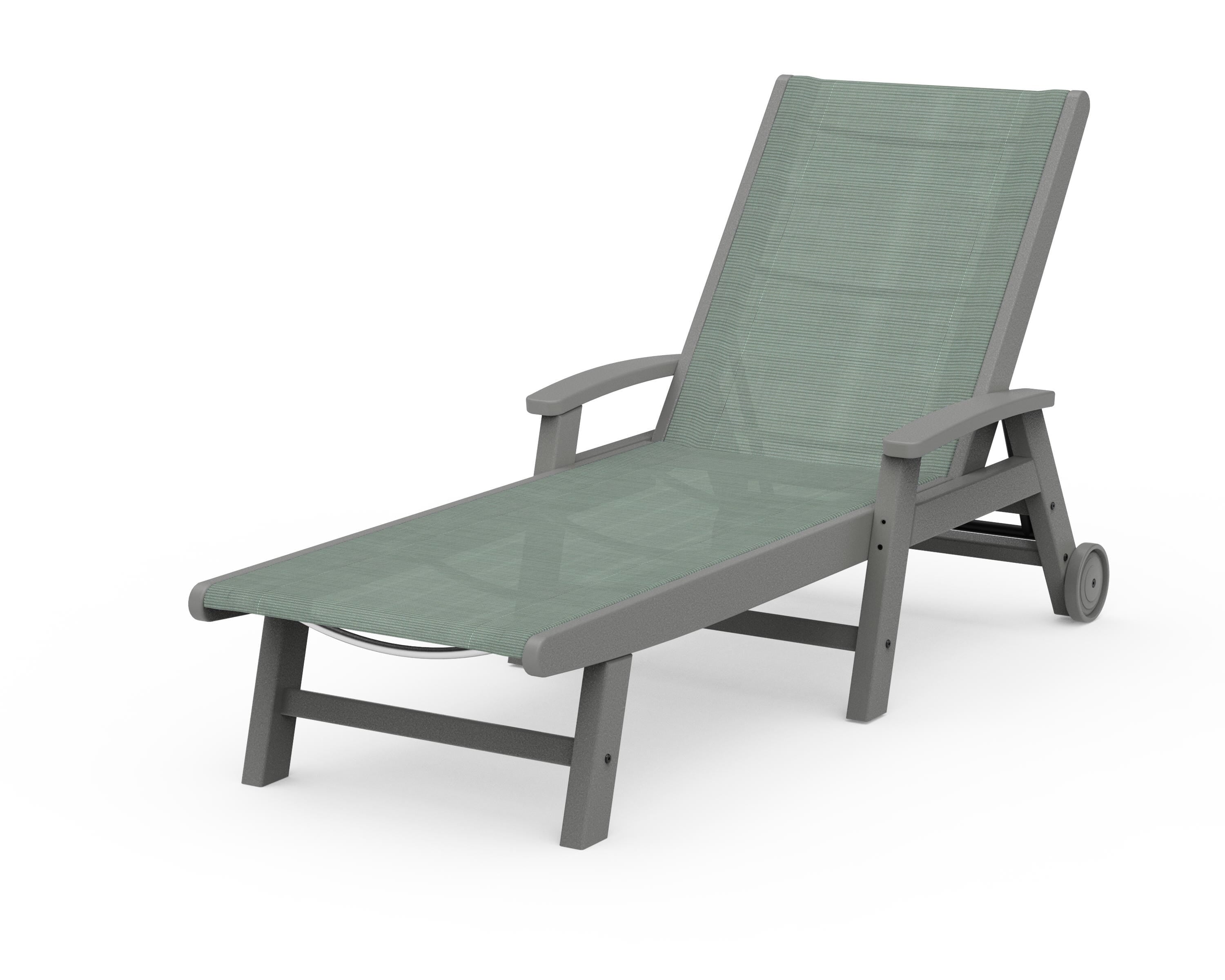 POLYWOOD® Coastal Chaise with Wheels in Slate Grey / Dupioni Sea Mist Sling