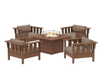 Martha Stewart by POLYWOOD® Acadia 5-Piece Deep Seating Set with Fire Pit Table in Teak / Spiced Burlap