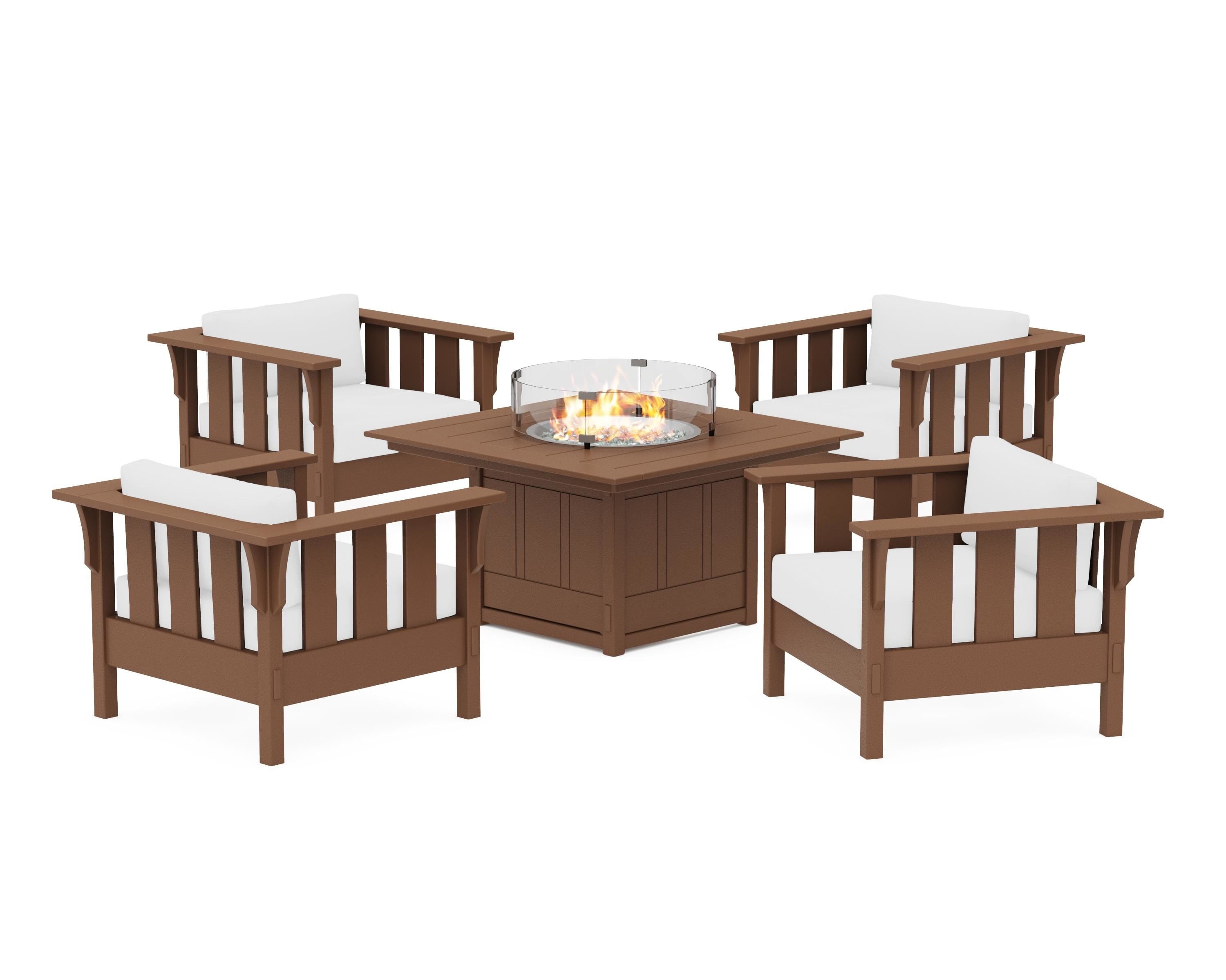 Martha Stewart by POLYWOOD® Acadia 5-Piece Deep Seating Set with Fire Pit Table in Teak / Natural