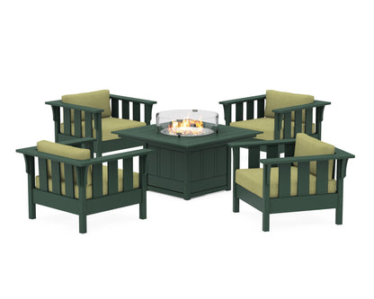 Martha Stewart by POLYWOOD® Acadia 5-Piece Deep Seating Set with Fire Pit Table in Green / Chartreuse Boucle