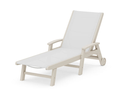 POLYWOOD® Coastal Chaise with Wheels in Sand / White Sling