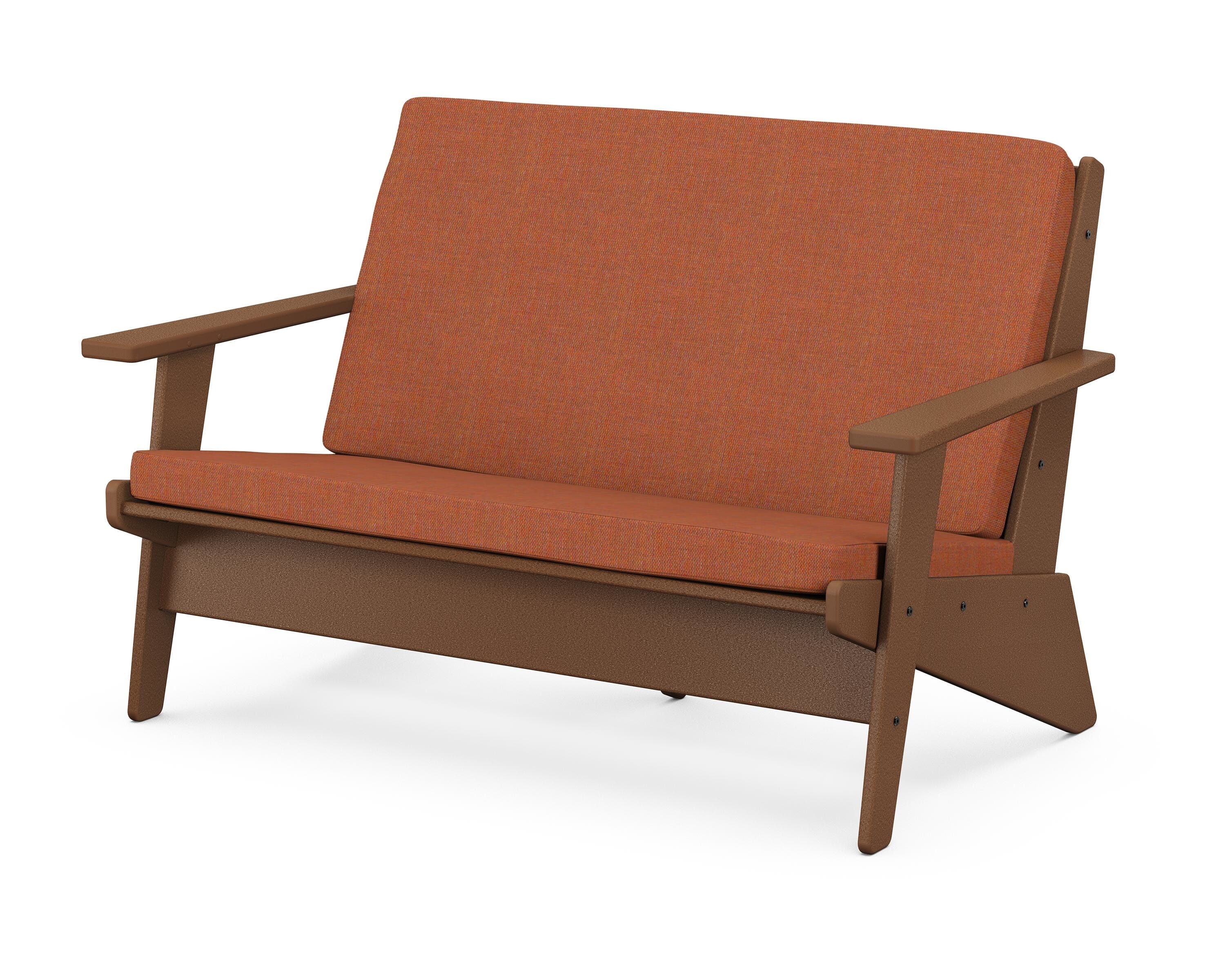 POLYWOOD® Riviera Modern Lounge Loveseat in Teak / Play Adobe