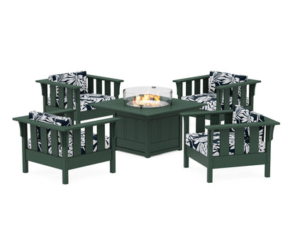 Martha Stewart by POLYWOOD® Acadia 5-Piece Deep Seating Set with Fire Pit Table in Green / Leaf Marine Indigo