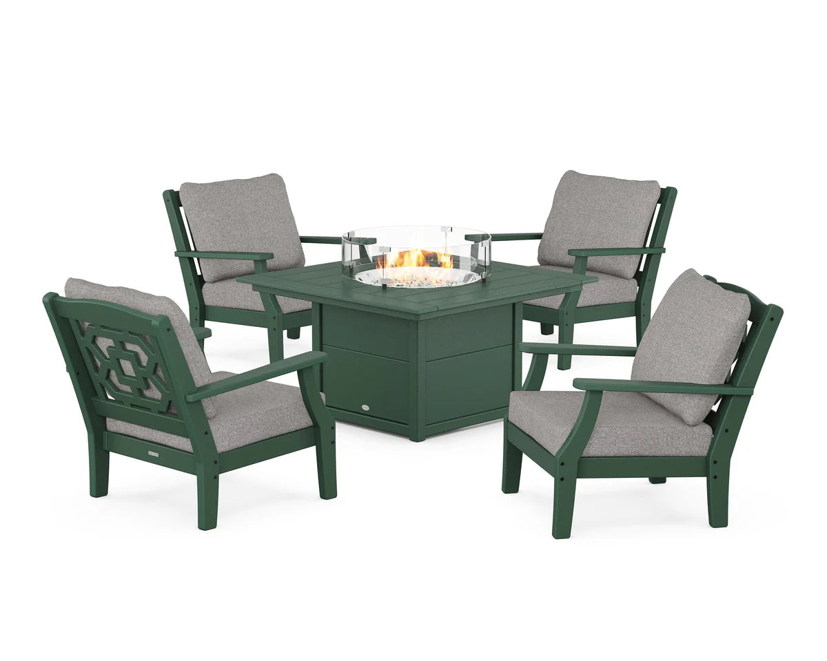 Chinoiserie 5-Piece Deep Seating Set with Fire Pit Table