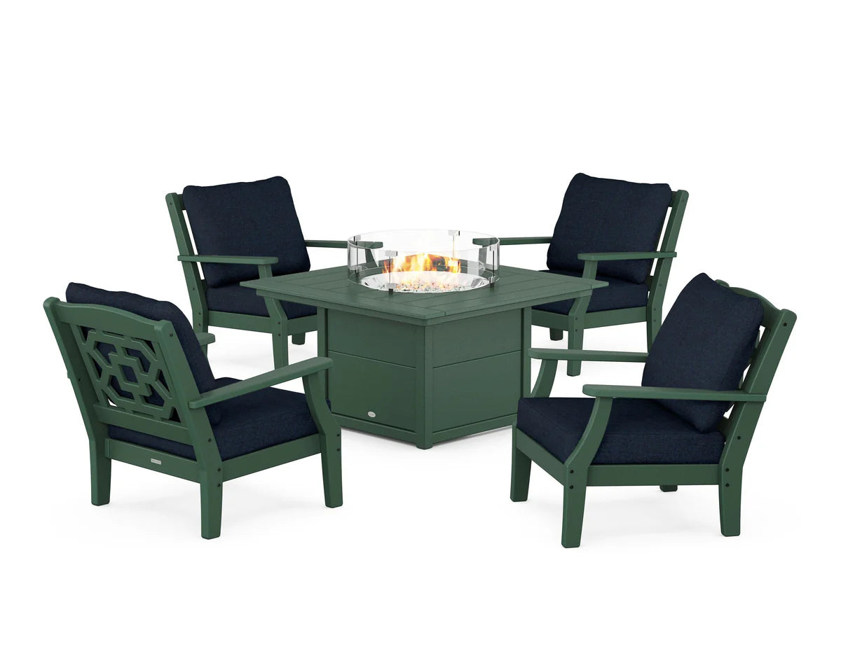 Chinoiserie 5-Piece Deep Seating Set with Fire Pit Table