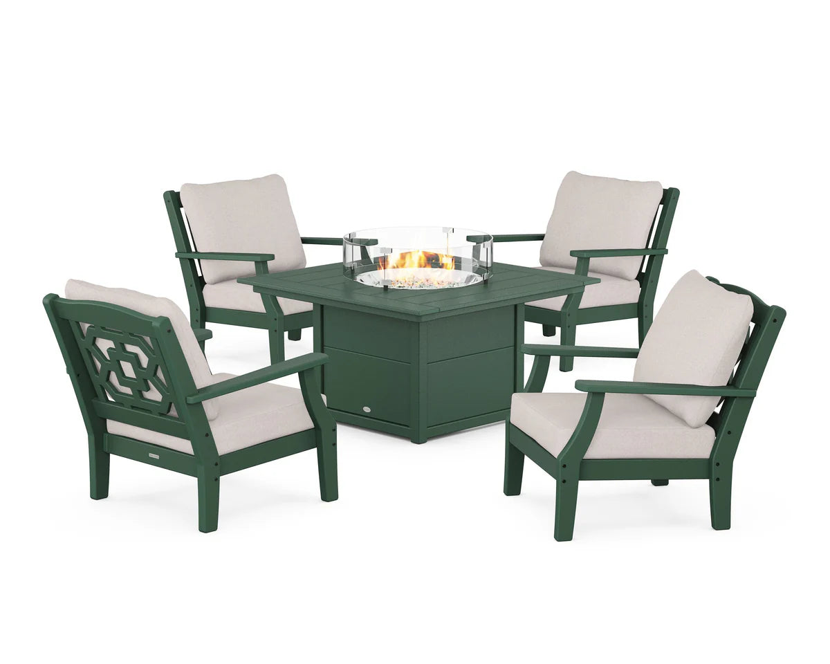 Chinoiserie 5-Piece Deep Seating Set with Fire Pit Table