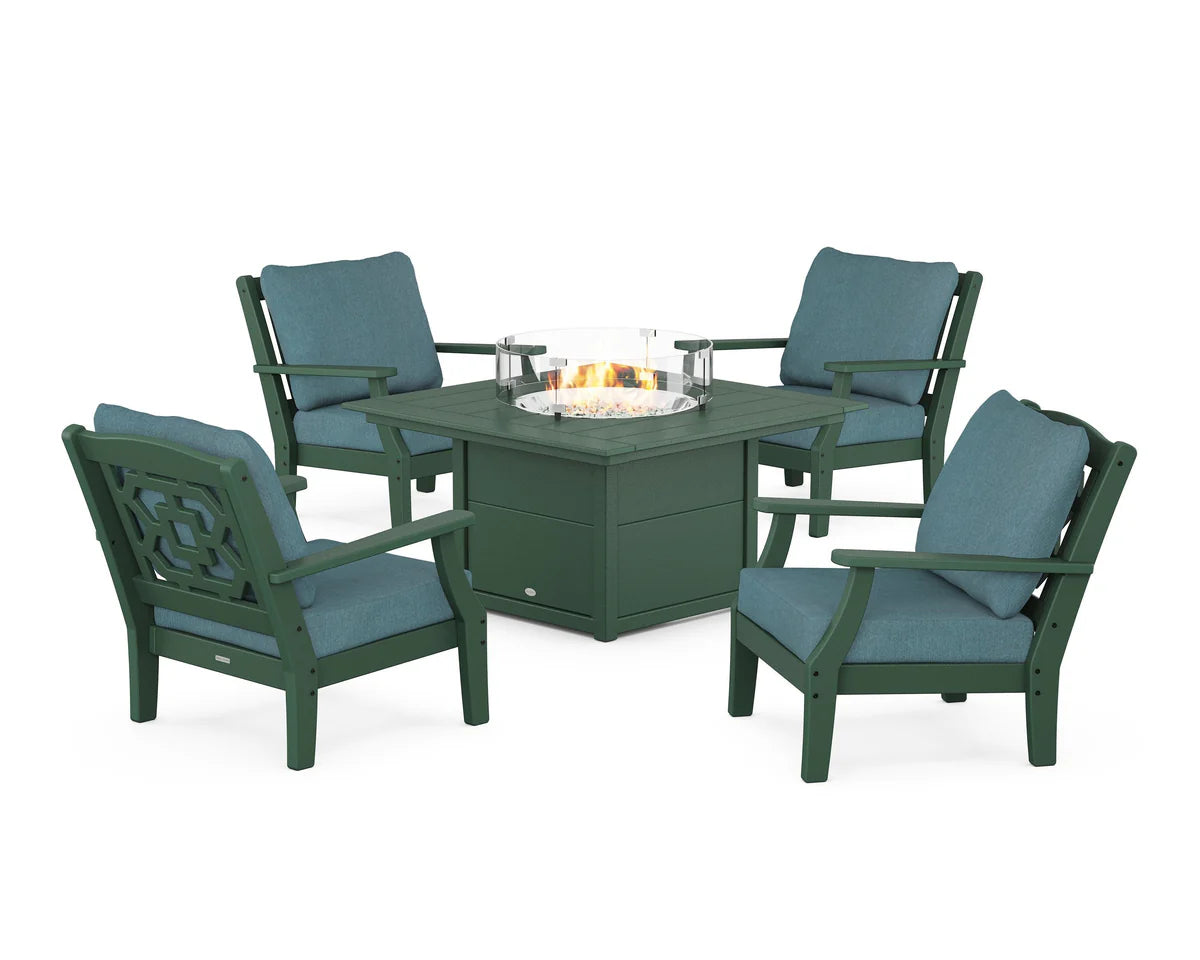 Chinoiserie 5-Piece Deep Seating Set with Fire Pit Table