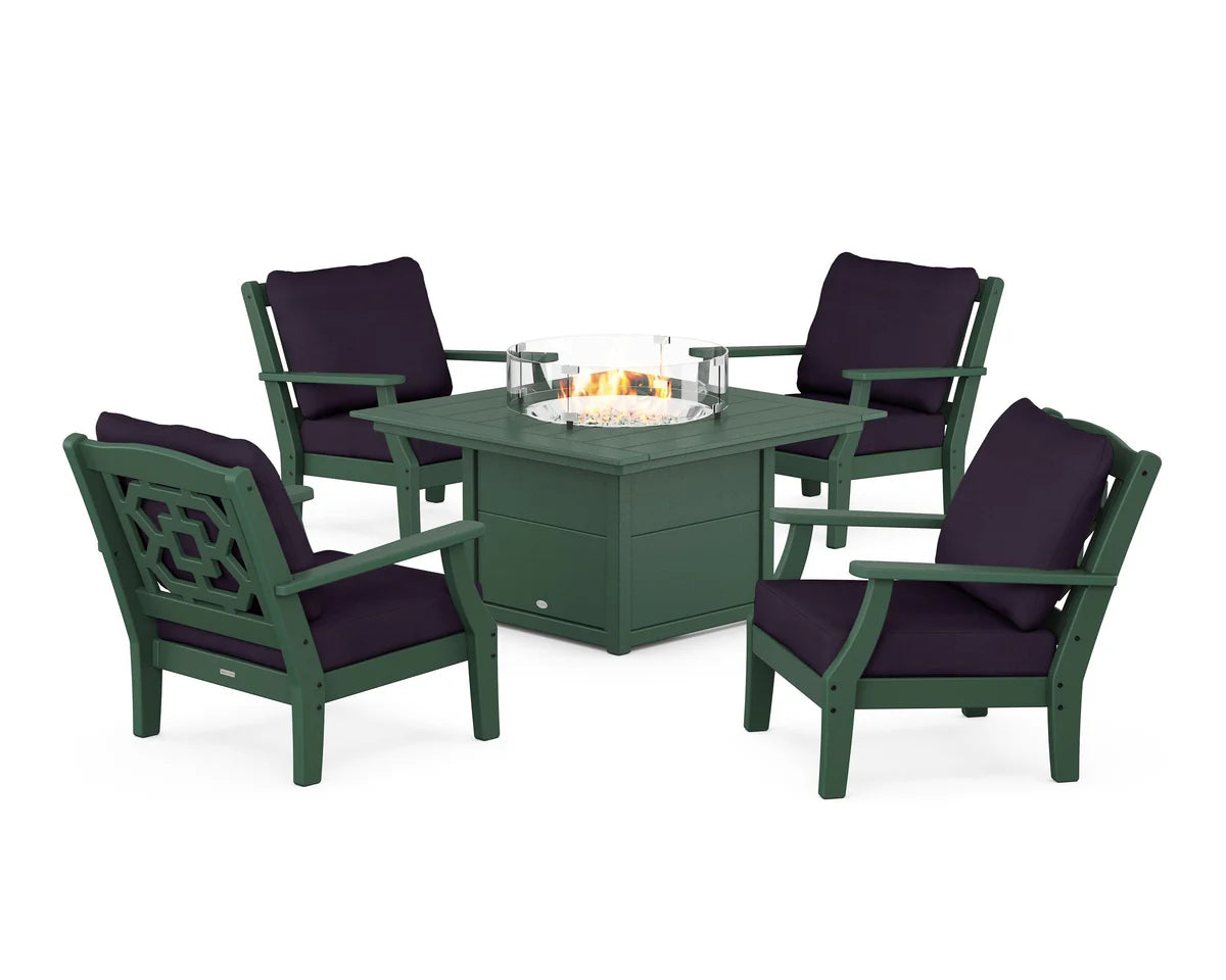 Chinoiserie 5-Piece Deep Seating Set with Fire Pit Table