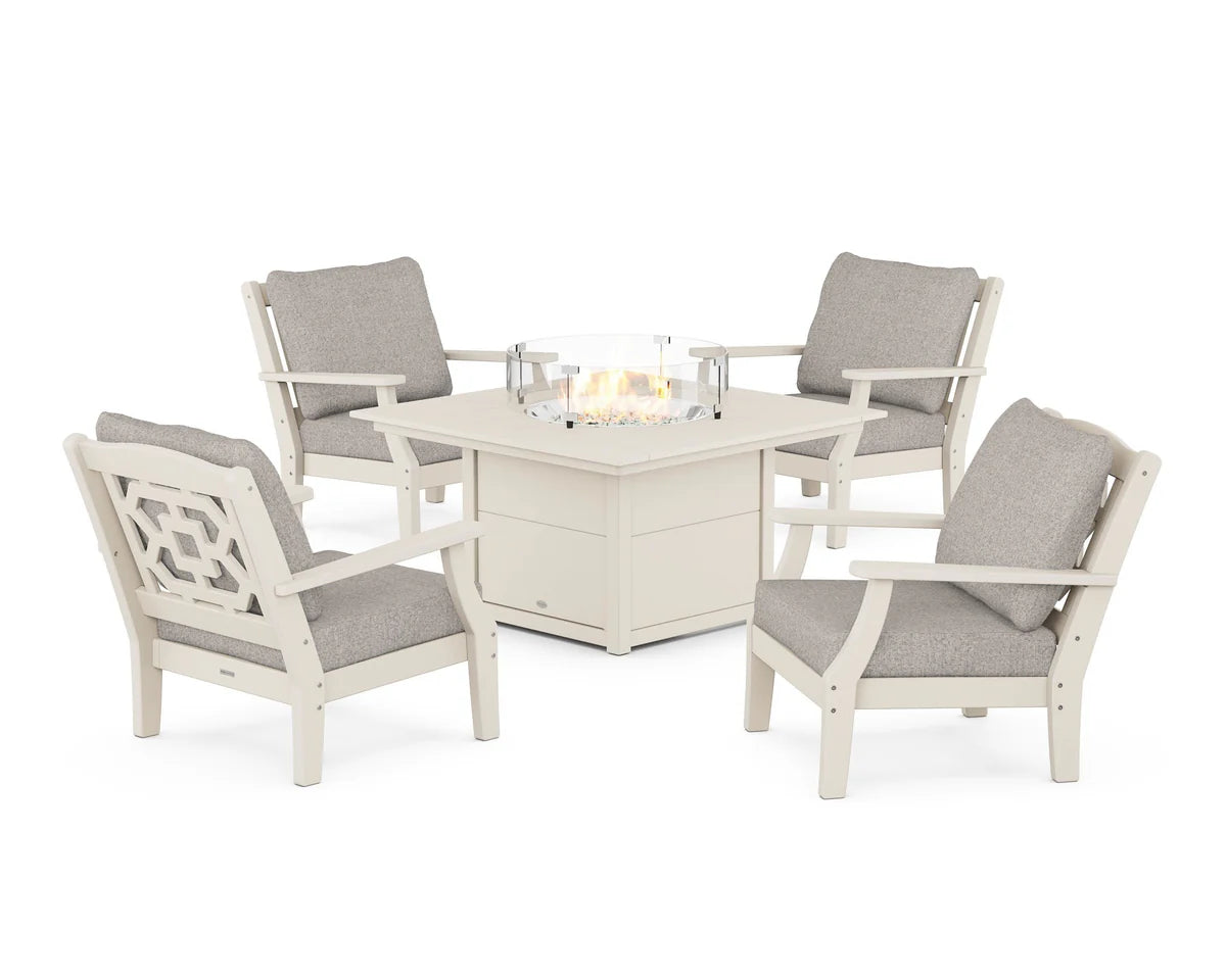 Chinoiserie 5-Piece Deep Seating Set with Fire Pit Table
