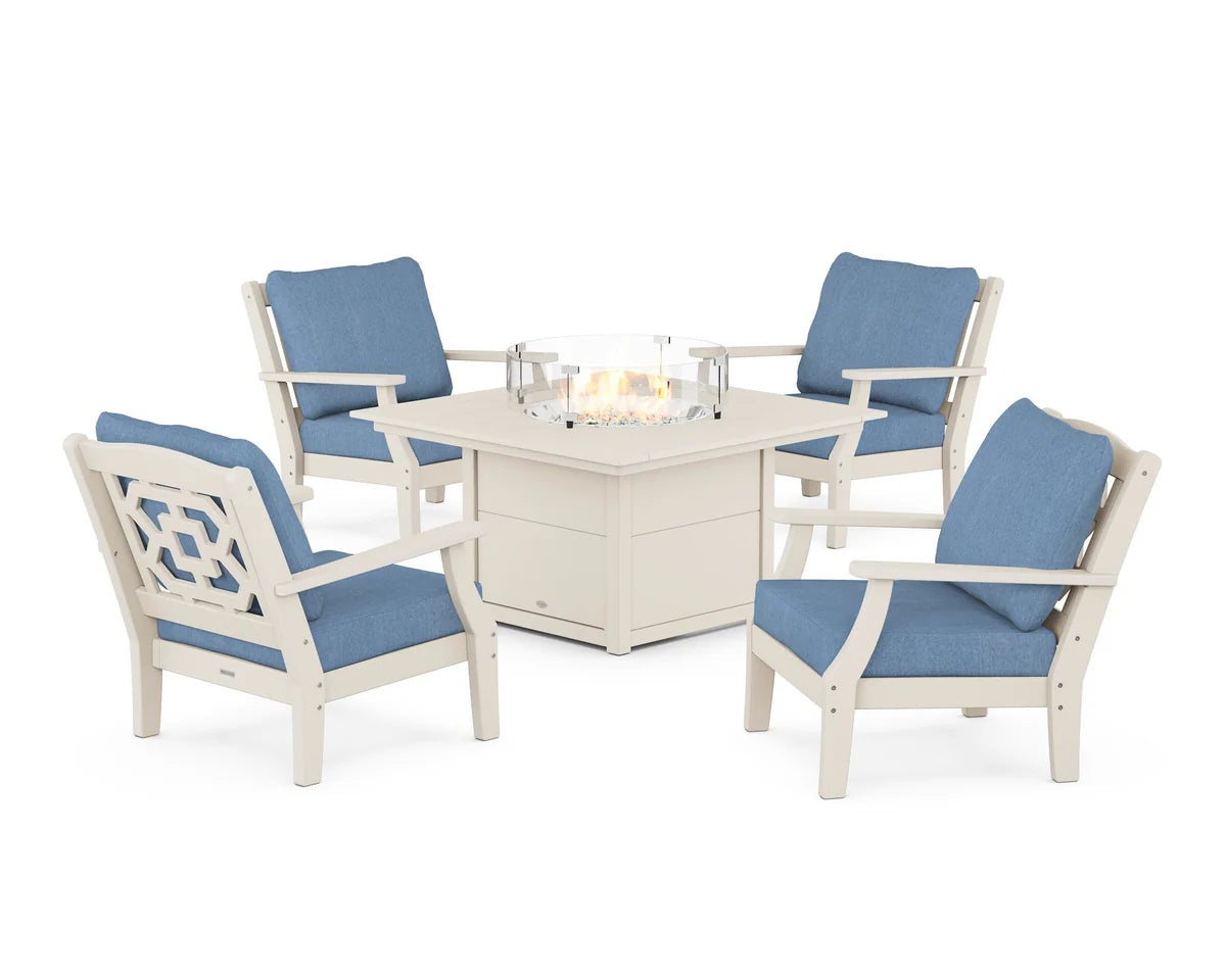 Chinoiserie 5-Piece Deep Seating Set with Fire Pit Table