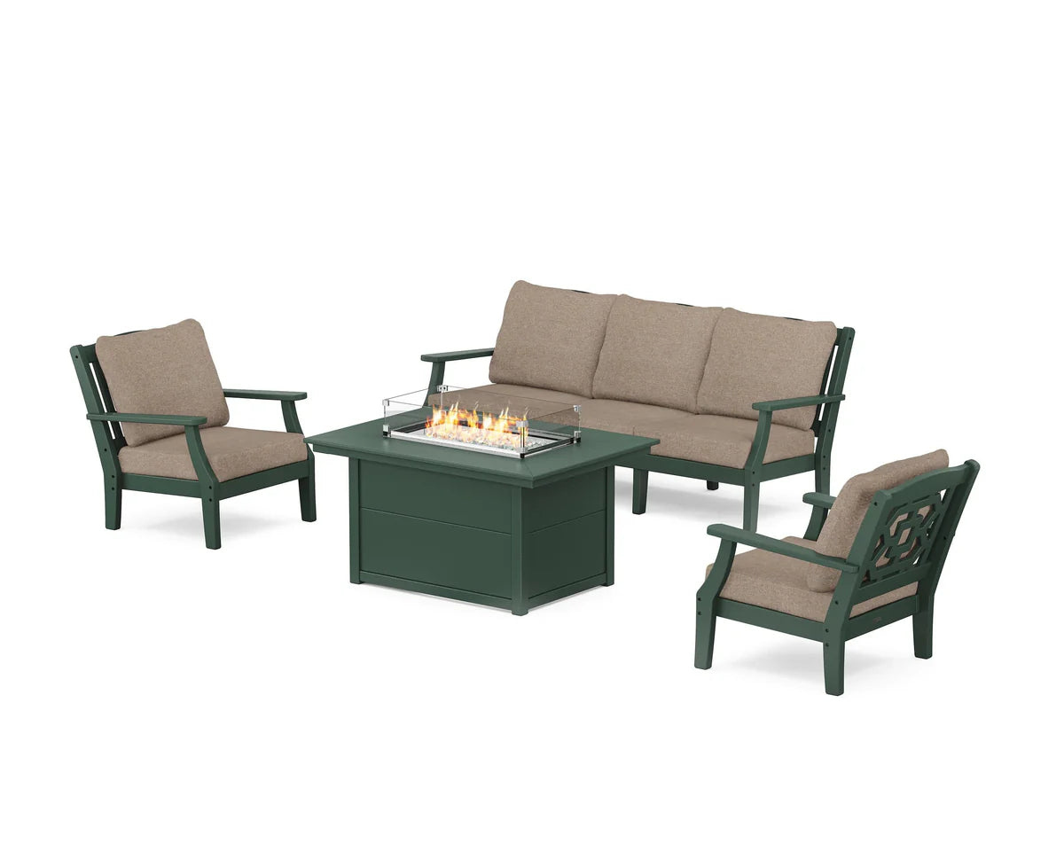 Chinoiserie Deep Seating Fire Pit Table Set