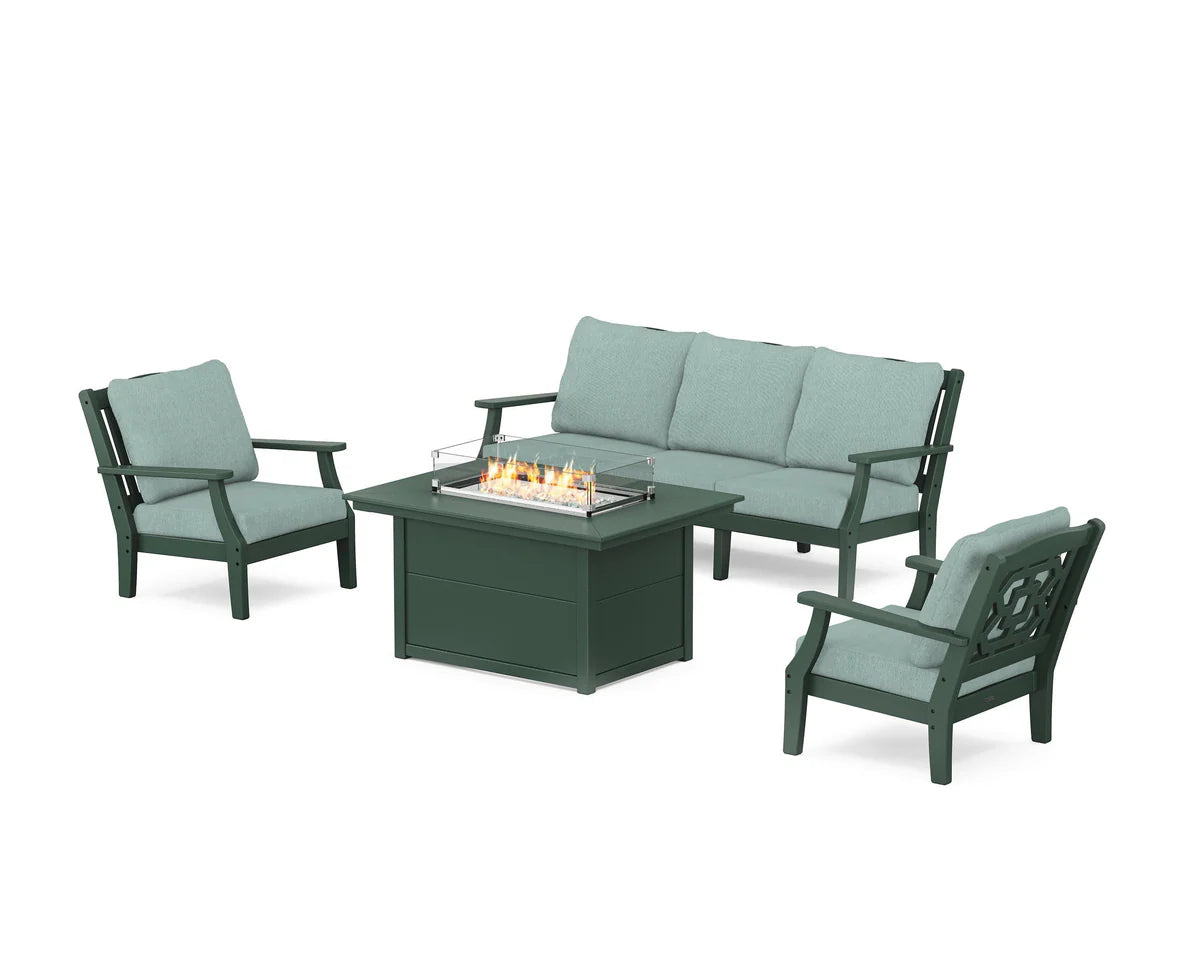 Chinoiserie Deep Seating Fire Pit Table Set
