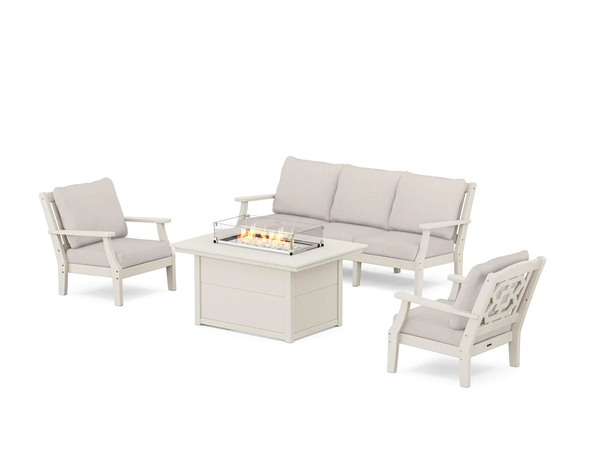 Chinoiserie Deep Seating Fire Pit Table Set