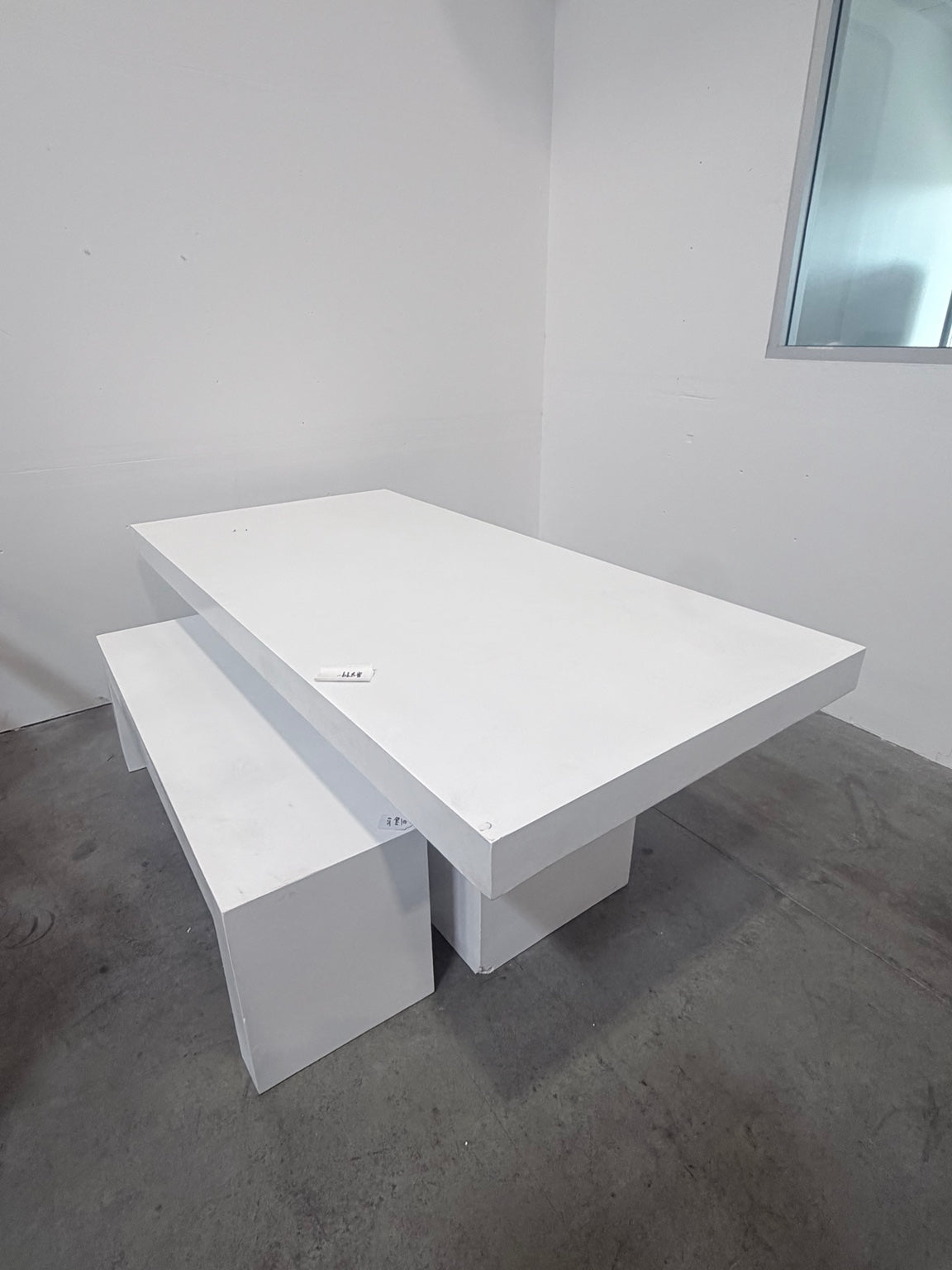 White concret table with bench