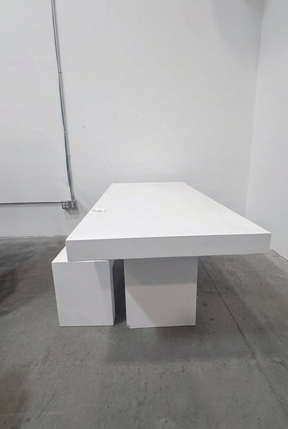 White concret table with bench