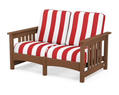 POLYWOOD® Club Mission Loveseat in Teak / Cabana Stripe Crimson