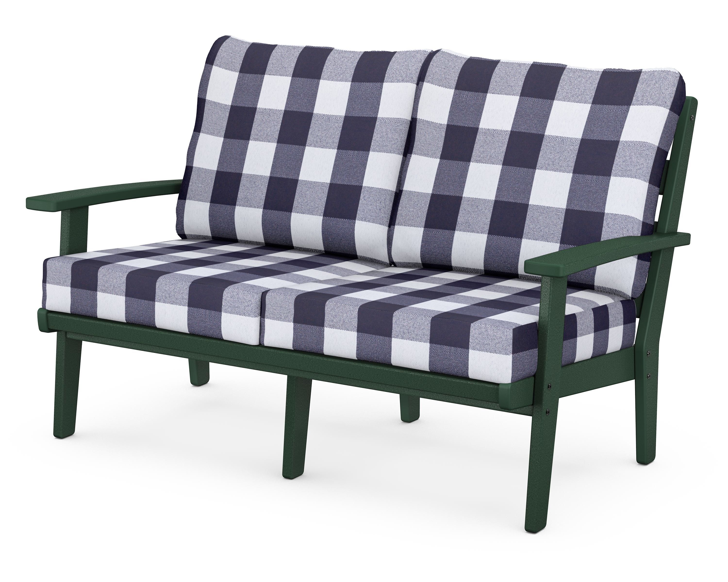 POLYWOOD® Grant Park Deep Seating Loveseat in Green / Buffalo Plaid Navy