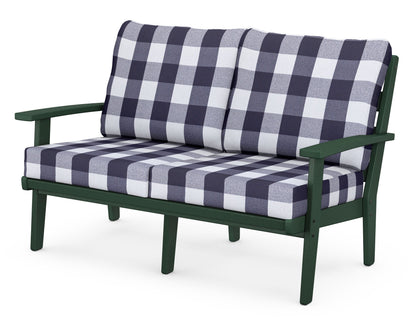 POLYWOOD® Grant Park Deep Seating Loveseat in Green / Buffalo Plaid Navy