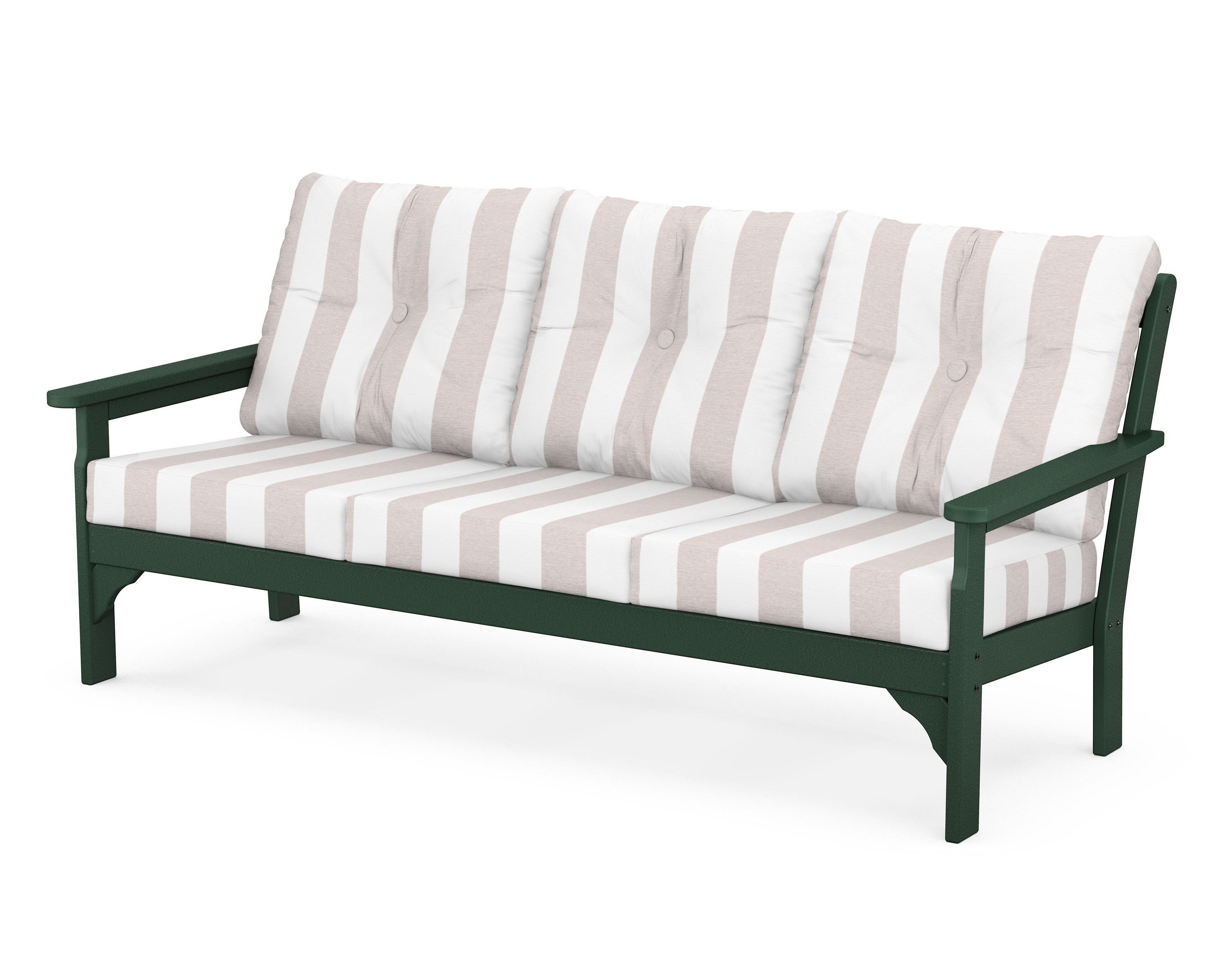 POLYWOOD® Vineyard Deep Seating Sofa in Green / Cabana Stripe Dune Burlap
