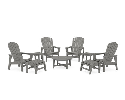 POLYWOOD® Nautical Grand Upright Adirondack 9-Piece Conversation Set in Slate Grey