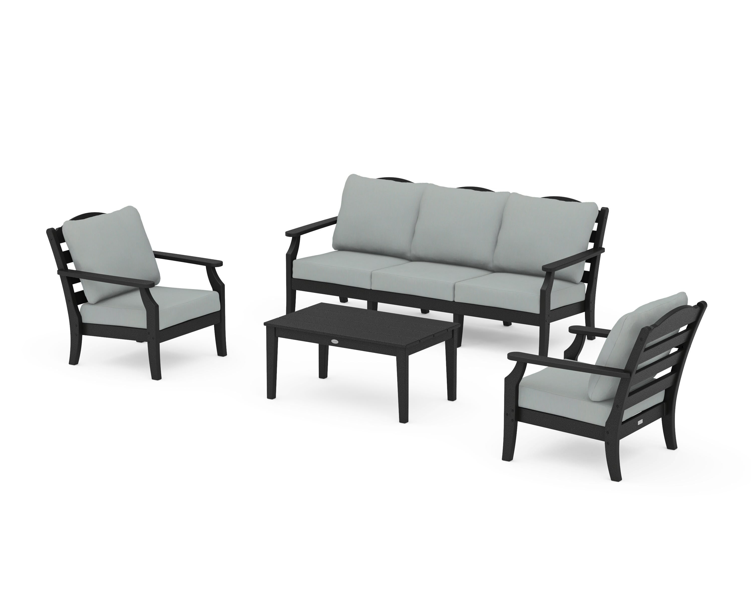 Draper James™ by  POLYWOOD® Savannah 4-Piece Deep Seating Set with Sofa in Black / Spa