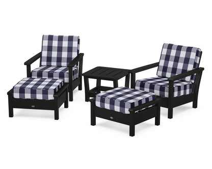 POLYWOOD® Harbour 5-Piece Deep Seating Chair Set in Black / Buffalo Plaid Navy