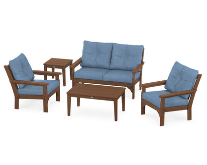 POLYWOOD® Vineyard 5-Piece Deep Seating Set in Teak / Sky Blue