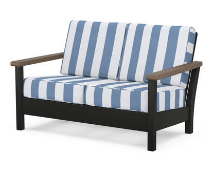 POLYWOOD® Harbour Deep Seating Loveseat in Black / Kona / Cabana Stripe Sky Blue