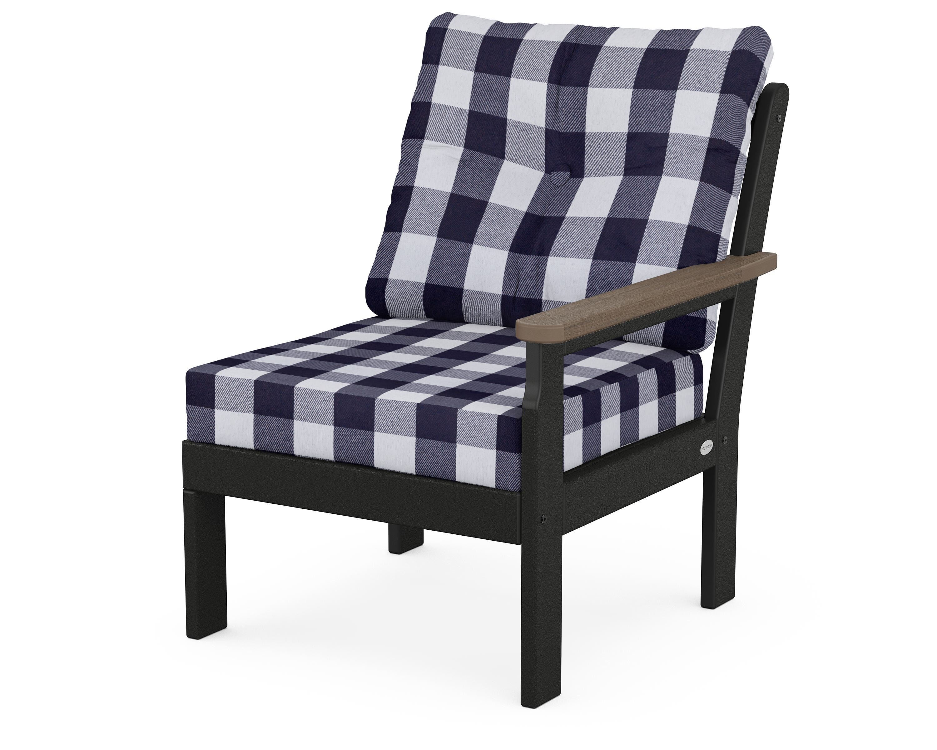 POLYWOOD® Vineyard Modular Right Arm Chair in Black / Kona / Buffalo Plaid Navy