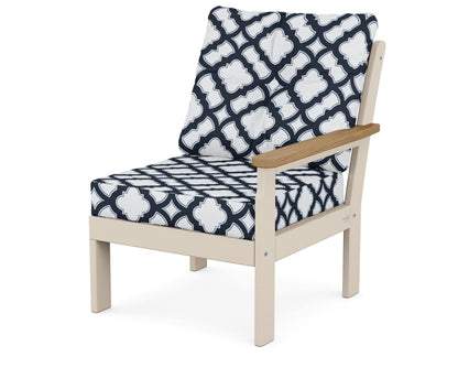 POLYWOOD® Vineyard Modular Right Arm Chair in Sand / Natural / Trellis Marine Indigo