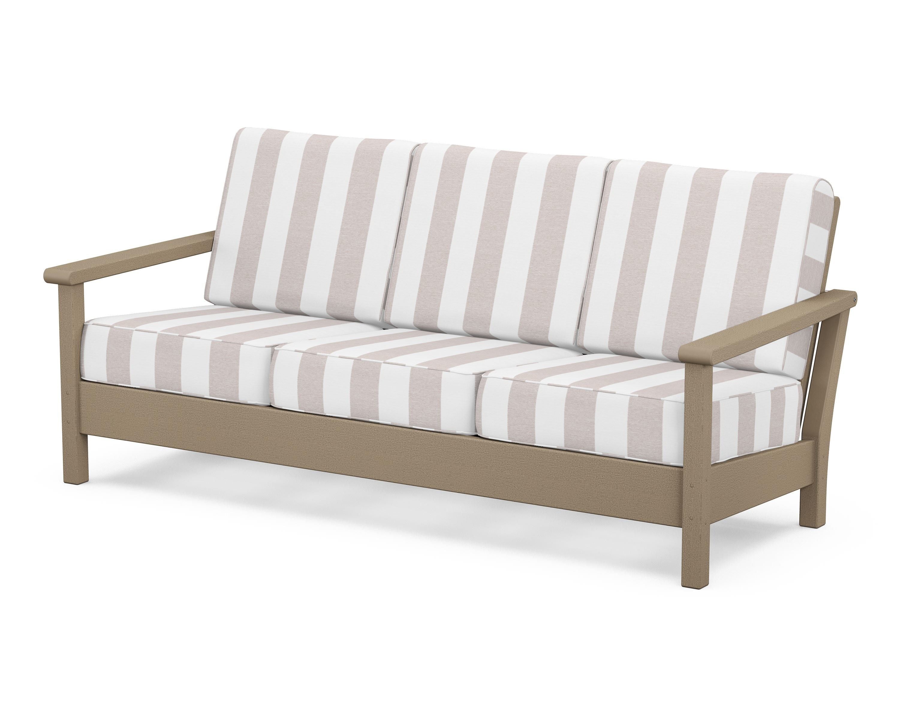 POLYWOOD® Harbour Deep Seating Sofa in Vintage Sahara / Cabana Stripe Dune Burlap