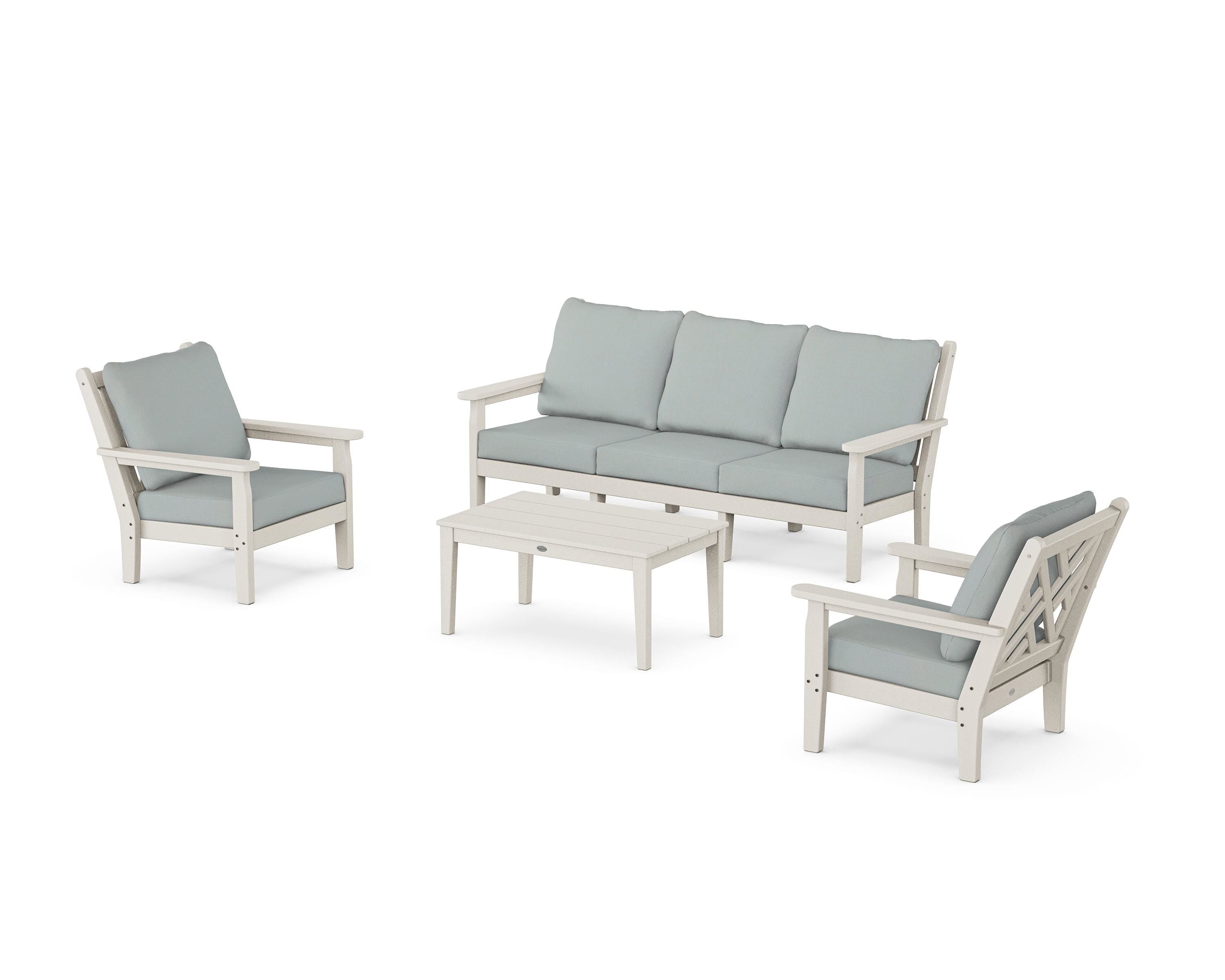POLYWOOD® Chippendale 4-Piece Deep Seating Set with Sofa in Sand / Spa
