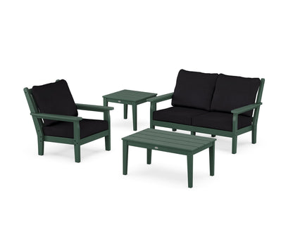 POLYWOOD® Chippendale 4-Piece Deep Seating Set in Green / Midnight Linen
