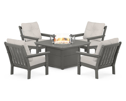 POLYWOOD® Vineyard 5-Piece Conversation Set with Fire Pit Table in Slate Grey / Cast Ash