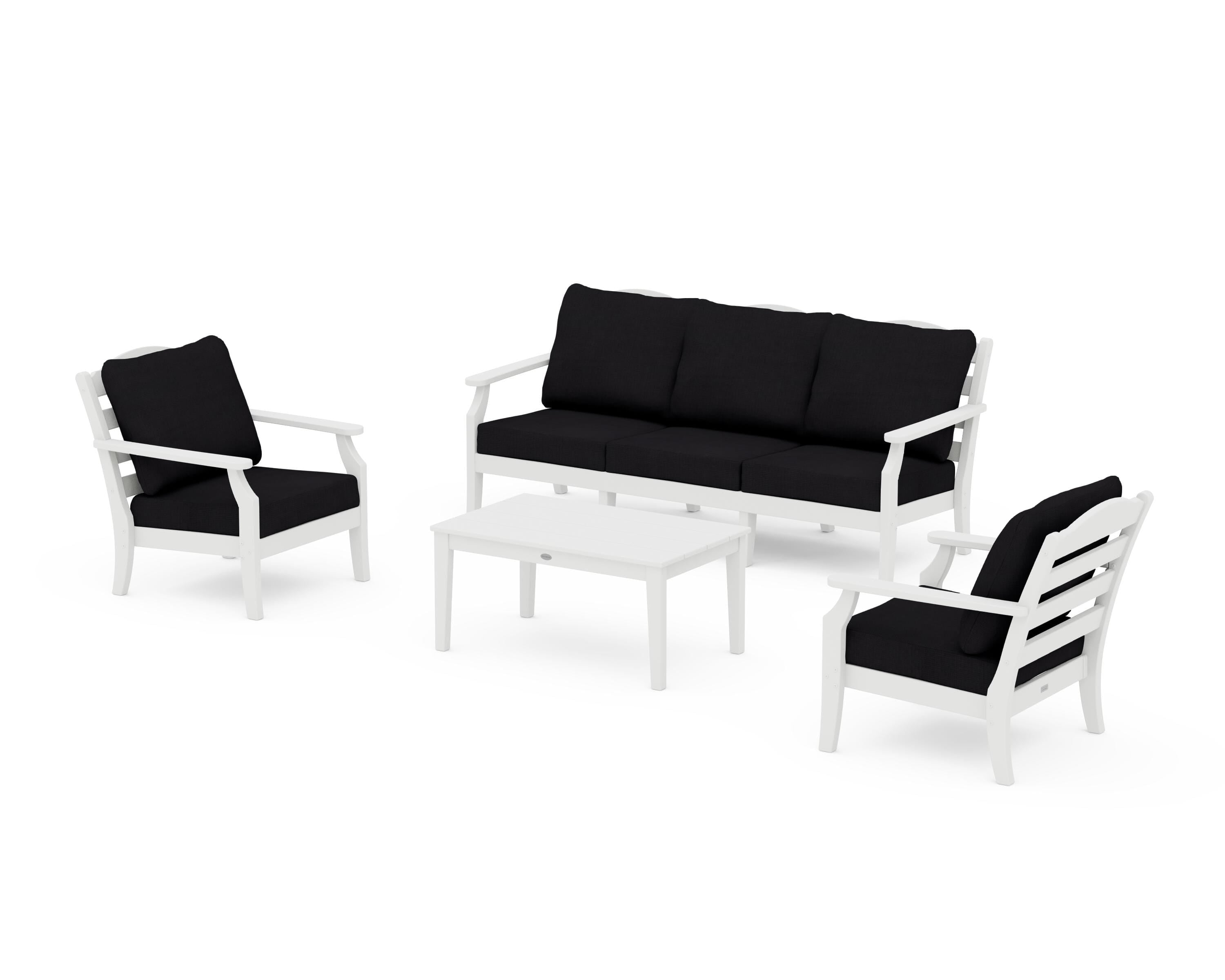 Draper James™ by  POLYWOOD® Savannah 4-Piece Deep Seating Set with Sofa in White / Midnight Linen