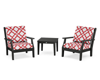 Country Living Wovendale 3-Piece Deep Seating Set in Black / Trellis Crimson