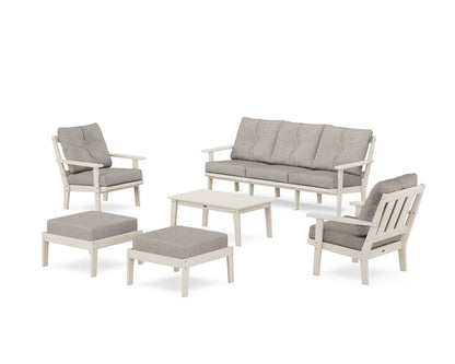 POLYWOOD® Oxford 6-Piece Lounge Sofa Set in Sand / Weathered Tweed