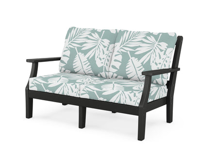 Martha Stewart by POLYWOOD® Chinoiserie Deep Seating Loveseat in Black / Leaf Glacier Spa