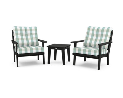 POLYWOOD® Lakeside 3-Piece Deep Seating Chair Set in Black / Buffalo Plaid Glacier Spa
