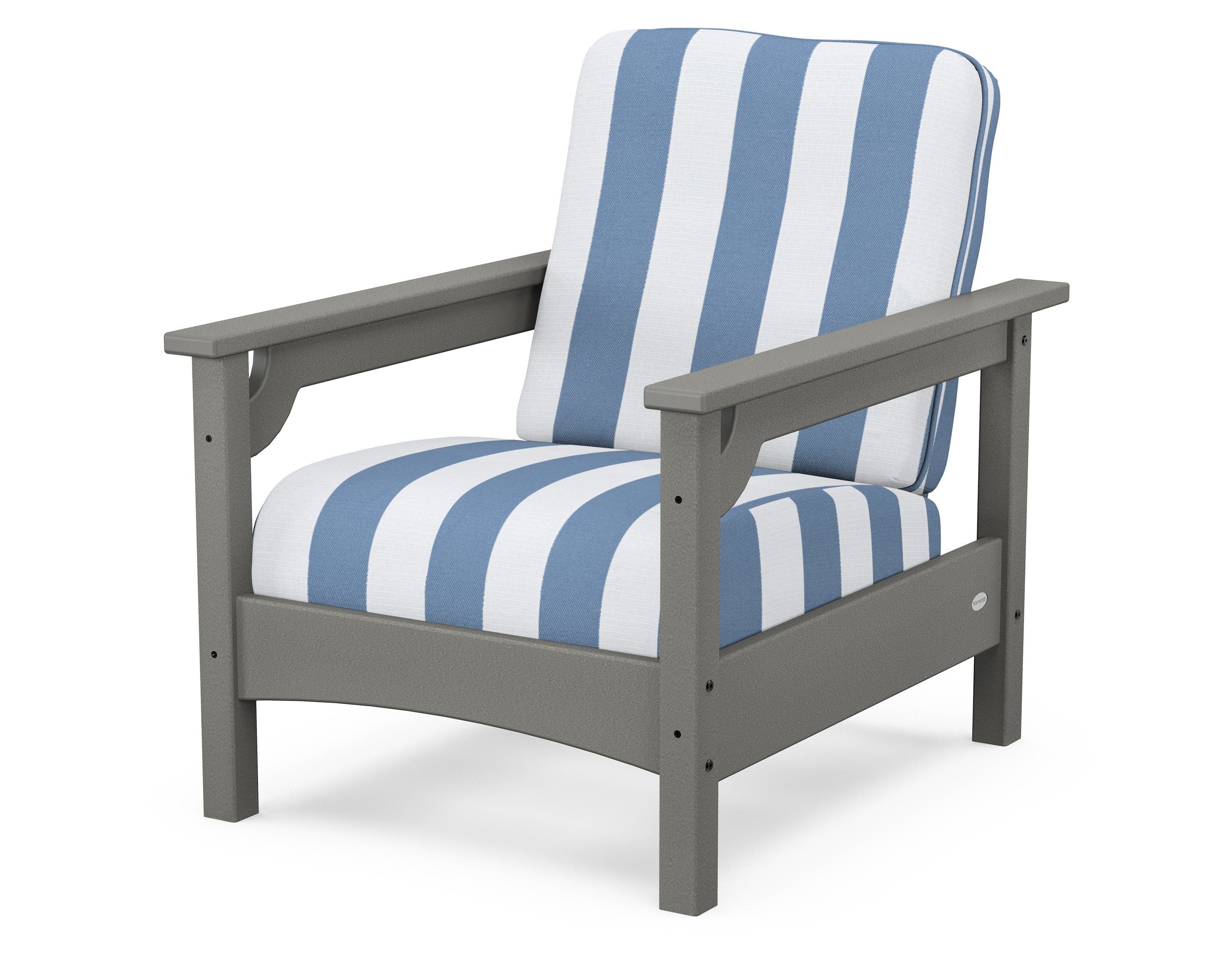 POLYWOOD® Club Chair in Slate Grey / Cabana Stripe Sky Blue